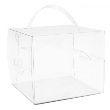 Коробка 14*14*14см прозрачная с подложкой и ручкой