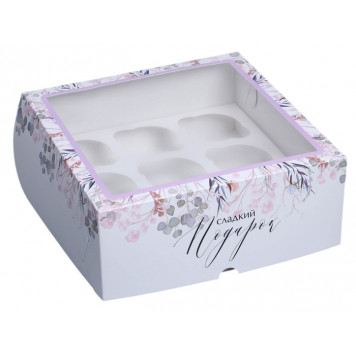 Коробка 9 капкейков 25*25*10см Венок
