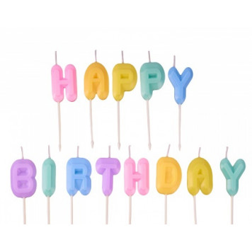 Набор свечей Happy Birthday цветные, 8см
