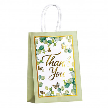 Пакет крафт Thank You, зеленый, 21 х 15 х 8 см