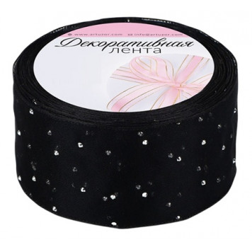 Лента декоративная капроновая со стразами 38мм*10±0,5ярд(9,1м±0,5м) чёрный АУ