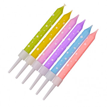 Свечи цветные со звездами 10см, 6шт