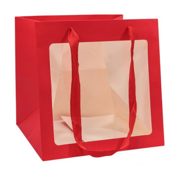 Пакет подарочный Красный с окошком 25*25*25см