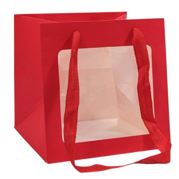 Пакет подарочный Красный с окошком 20*20*20см