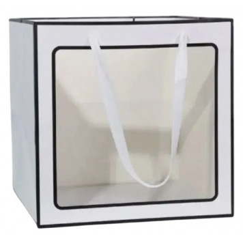 Пакет подарочный Белый/Черный с окошком 20*20*20см