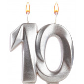 Свеча в торт юбилейная «Грань», цифра 10, серебро