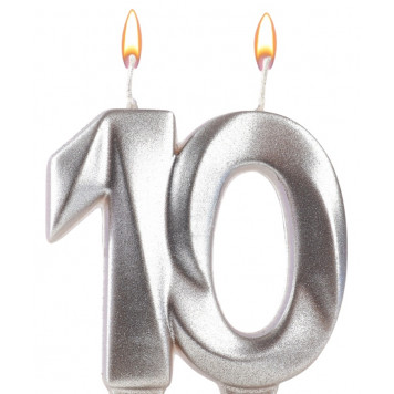 Свеча в торт юбилейная «Грань», цифра 10, серебро