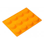 Форма для выпечки Доляна «Сладости. Круг реб», силикон, 28×21 см, 12 ячеек, d=6 см, d по дну = 4 см, оранжевая