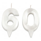 Свеча в торт юбилейная «Грань» (набор 2 в 1), цифра 60, жемчужный, 6.5 см