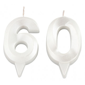 Свеча в торт юбилейная «Грань» (набор 2 в 1), цифра 60, жемчужный, 6.5 см