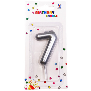 Свеча Цифра 7 Серебряный 6см
