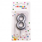 Свеча Цифра 8 Серебряный 6см