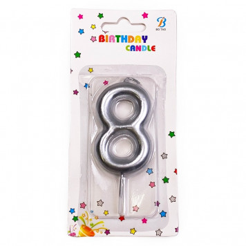 Свеча Цифра 8 Серебряный 6см