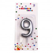 Свеча Цифра 9 Серебряный 6см