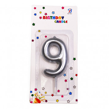 Свеча Цифра 9 Серебряный 6см