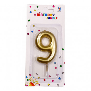 Свеча Цифра 9 Золотой 6см