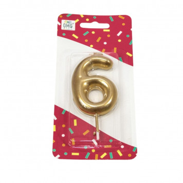 Свеча Цифра 6 Золотой 6см