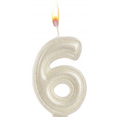 Свеча в торт «Праздник» цифра 6, жемчужный перламутр с блестками