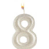 Свеча в торт «Праздник» цифра 8, жемчужный перламутр с блестками
