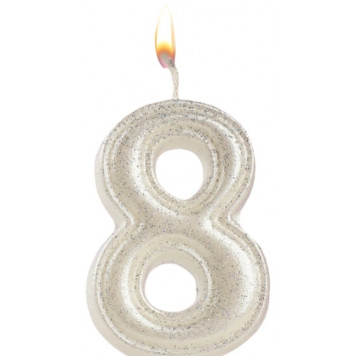Свеча в торт «Праздник» цифра 8, жемчужный перламутр с блестками