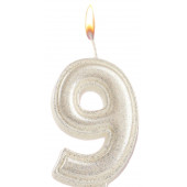 Свеча в торт «Праздник» цифра 9, жемчужный перламутр с блестками