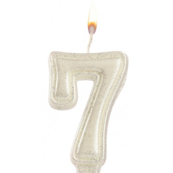 Свеча в торт «Праздник» цифра 7, жемчужный перламутр с блестками