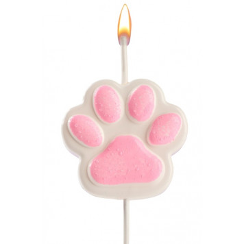Свеча для торта на шпажке «Лапка - сквиш», бело-розовая