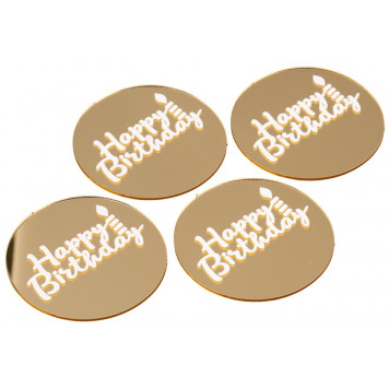 Набор топперов без шпажки "happy birthday" свеча золото, 5см