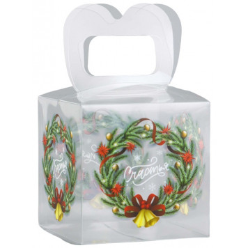 Коробка подарочная новогодняя складная ПВХ « Счастья в Новогом году» 7×7×7 см Новый год