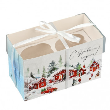 Коробка для капкейка «С Новым годом», зимний отдых, 16 х 8 х 10 см