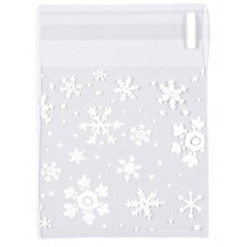 Пакет подарочный новогодний БОПП с липкой лентой, «Снежинки», 7×7+3 см