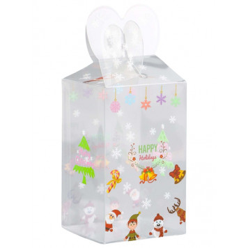 Коробка подарочная новогодняя складная ПВХ «Веселый Дед Мороз» 6×6×10 см
