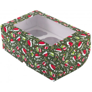 Коробка 6 капкейков Рождественское ассорти с окном