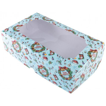 Коробка 6 капкейков Счастливого рождества с окном