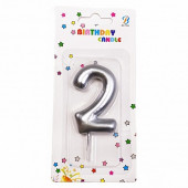 Свеча Цифра 2 серебро 6см