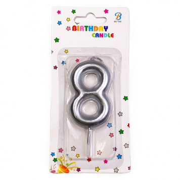 Свеча Цифра 8 серебро 6см