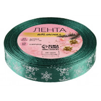Лента атласная «Снежинки», 15 мм, 23±1 м, зелёная