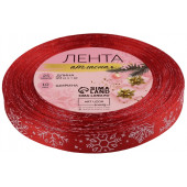 Лента атласная «Снежинки», 10 мм, 23±1 м, красная