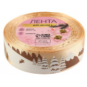 Лента атласная «Снежные горы», 25 мм, 23±1 м, бежевая