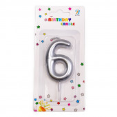 Свеча для торта Цифра 6 Серебряный 6см