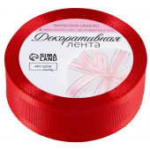 Лента декоративная, репсовая/атласная, 25 мм, 9.1 ± 0.5 м, красная №26