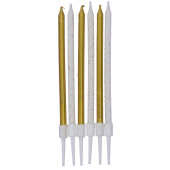 Свечи для торта «Блестящая вечеринка», 6 шт., золотой и белый цвет