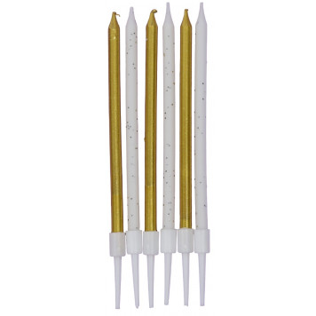 Свечи для торта «Блестящая вечеринка», 6 шт., золотой и белый цвет