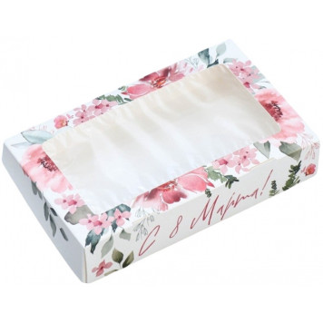 Кондитерская упаковка, коробка с ламинацией «С 8 марта», 20 х 12 х 4 см