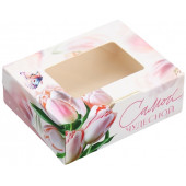 Кондитерская упаковка, коробка с ламинацией «Тюльпаны», 10×8×3.5 см