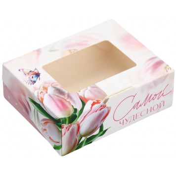 Кондитерская упаковка, коробка с ламинацией «Тюльпаны», 10×8×3.5 см