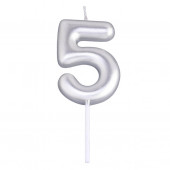 Свеча в торт «Европейская», цифра 5, 6 см, серебро