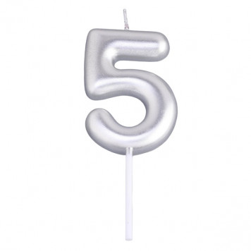 Свеча в торт «Европейская», цифра 5, 6 см, серебро