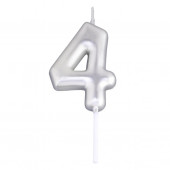 Свеча в торт «Европейская», цифра 4, 6 см, серебро