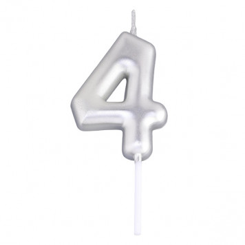 Свеча в торт «Европейская», цифра 4, 6 см, серебро